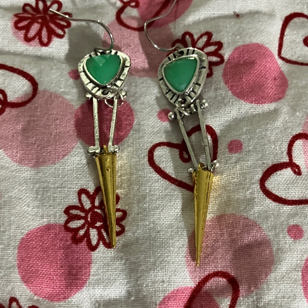 Green and Gold Dangle Earrings